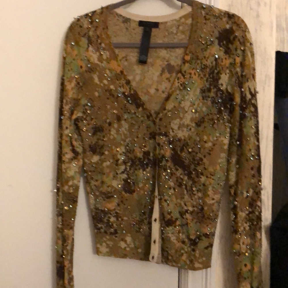 J. Crew Marino Wool rhinestoned cardigan